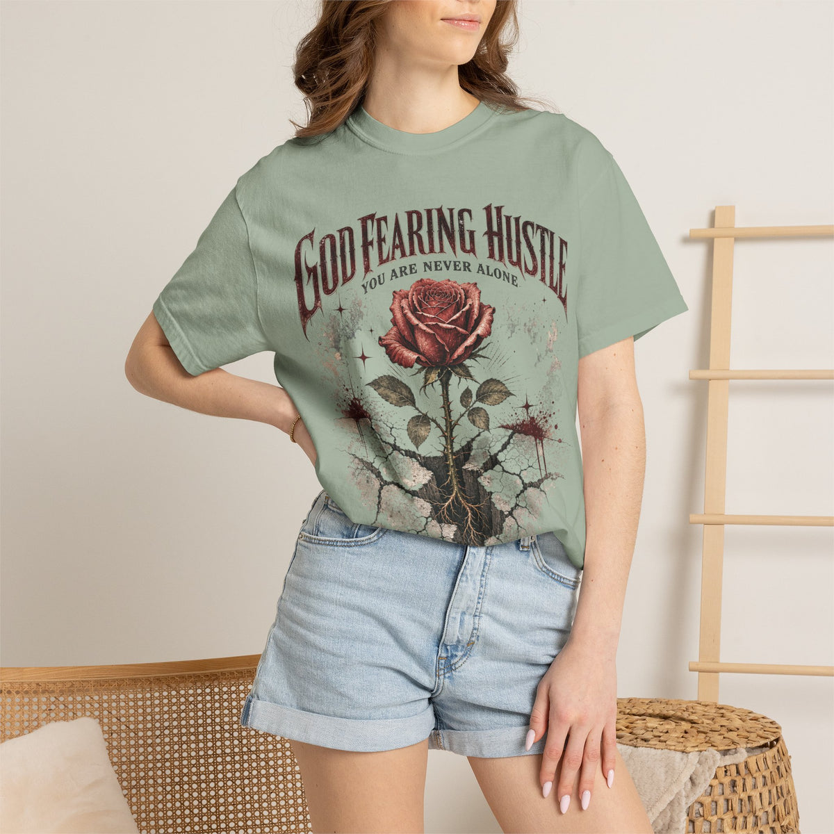 God Fearing Hustle — "Grow through it" Rose Graphic Tee