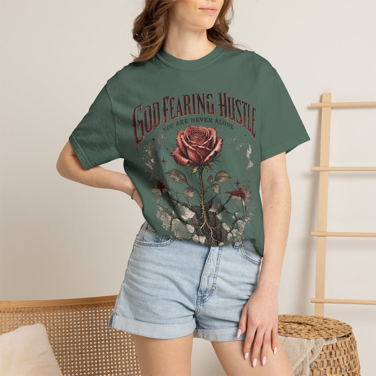 God Fearing Hustle — "Grow through it" Rose Graphic Tee